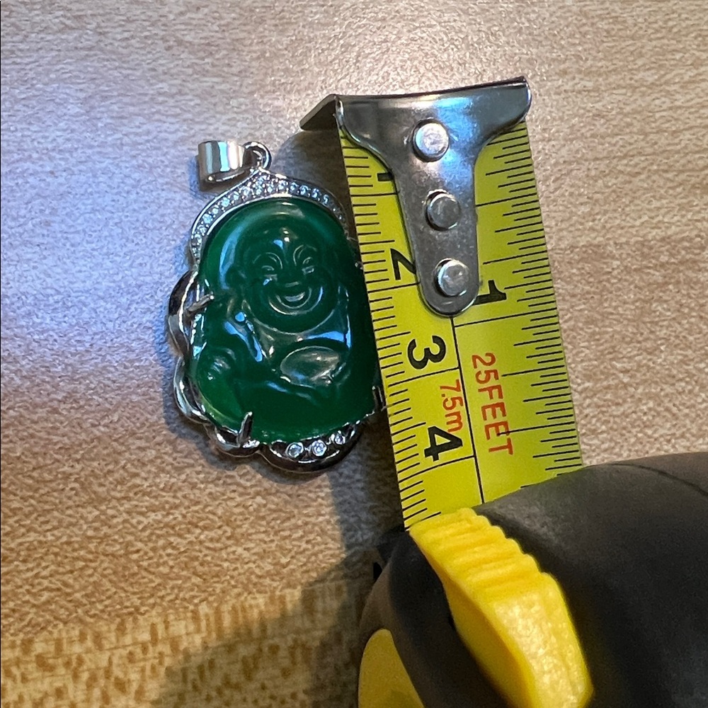 Green Jade  Buddha Pendant with Silver Accents. Women/ Men jewelry - Picture 6 of 11